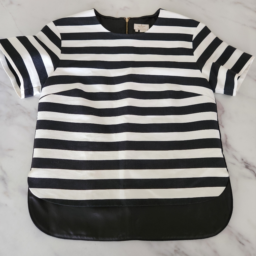 Kate Spade Live Colorfully striped top blouse‎ gold zipper back short sleeve - Picture 4 of 8